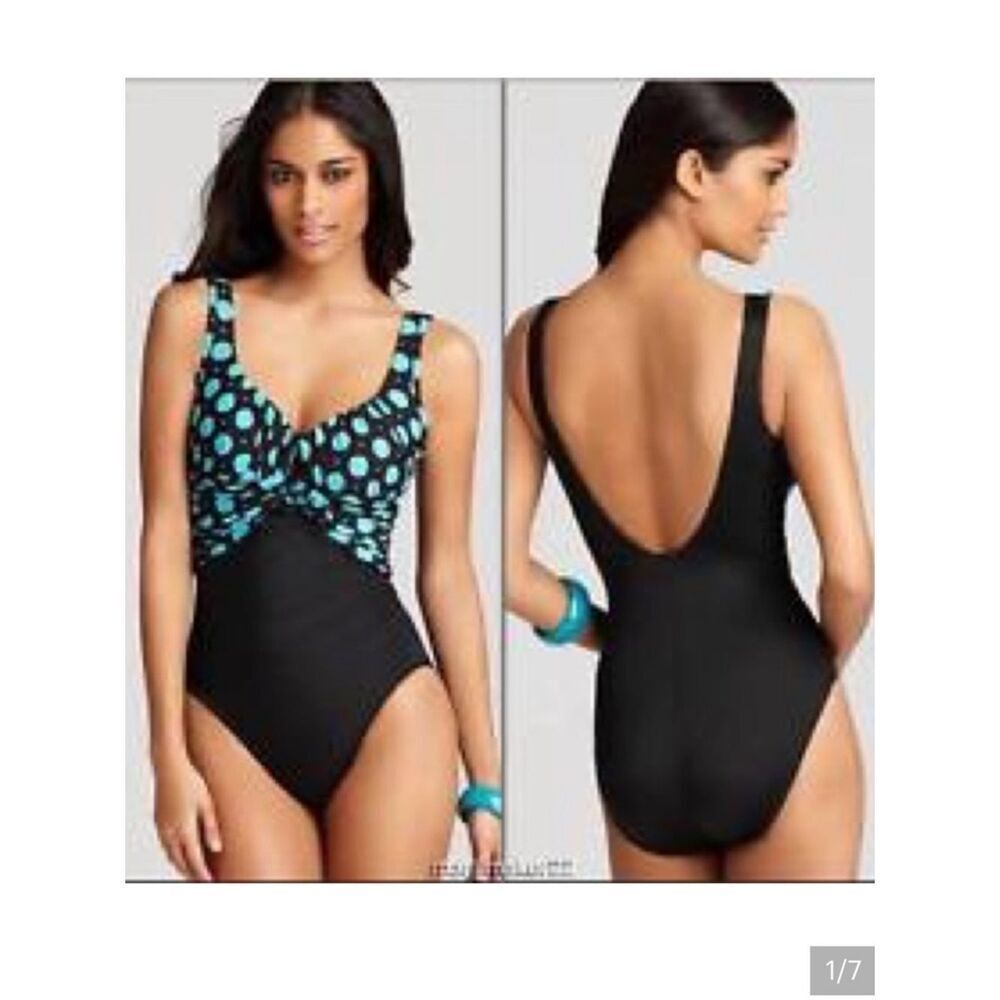 Miraclesuit Sandra D turquoise polka dot one piece Size 8